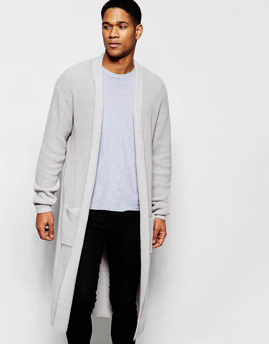 ASOS Super Longline Cardigan in Gray for Men