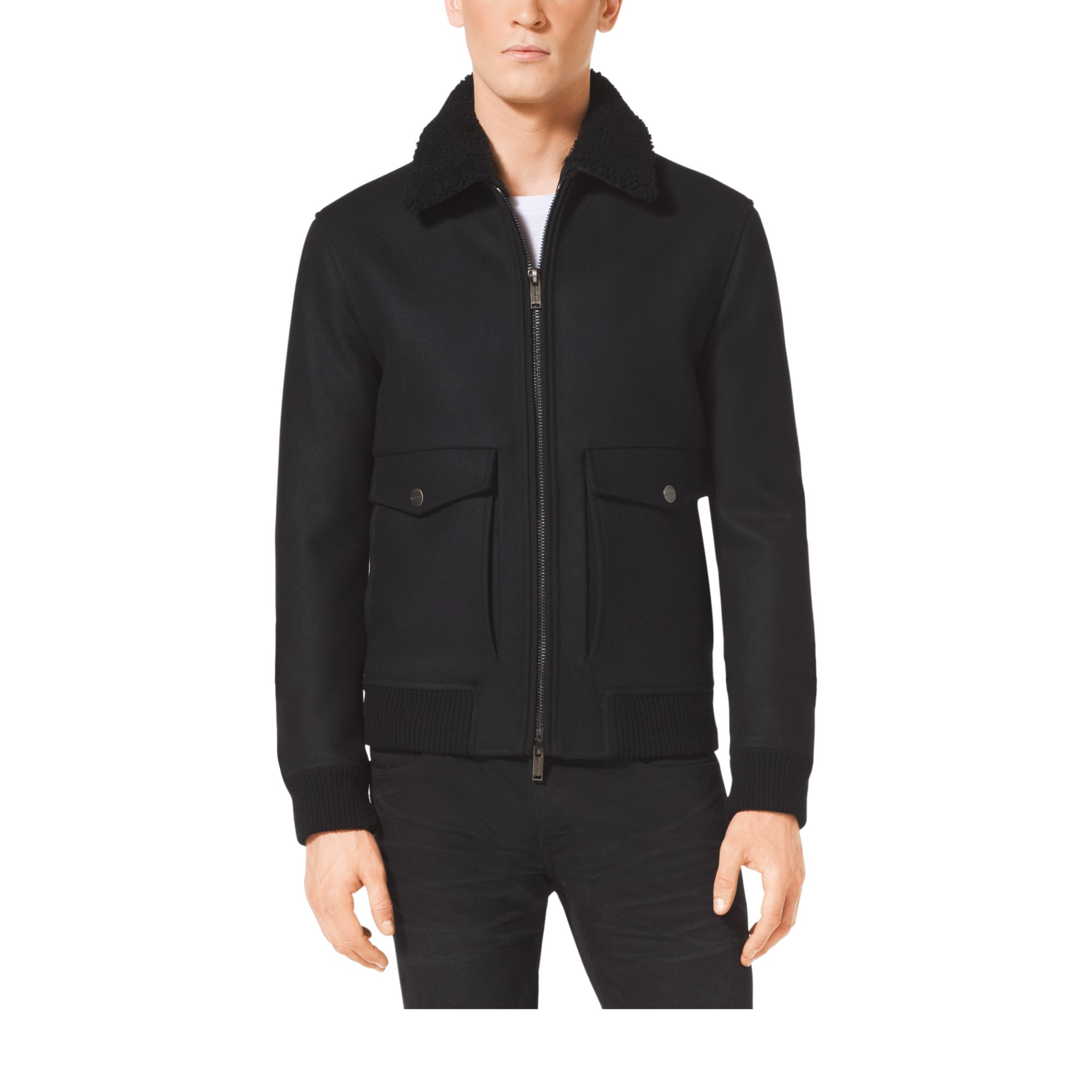 black wool bomber jacket