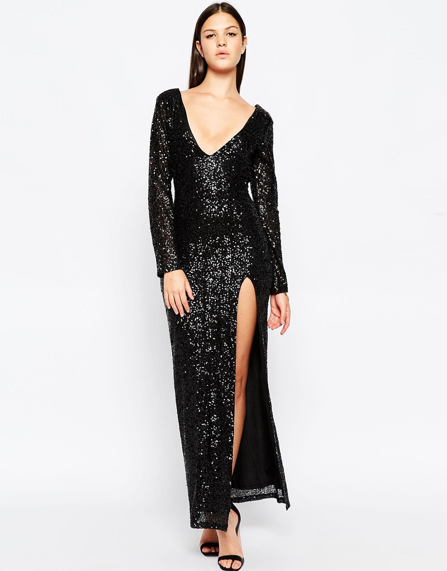 sparkly maxi dress with split