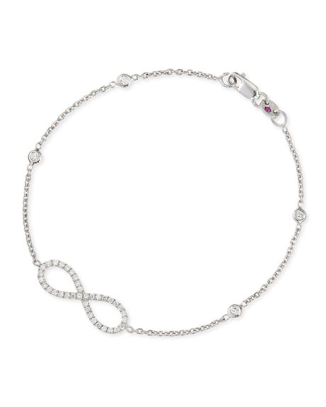 ... 18K White Gold Medium Diamond Infinity Charm Bracelet in Silver (white