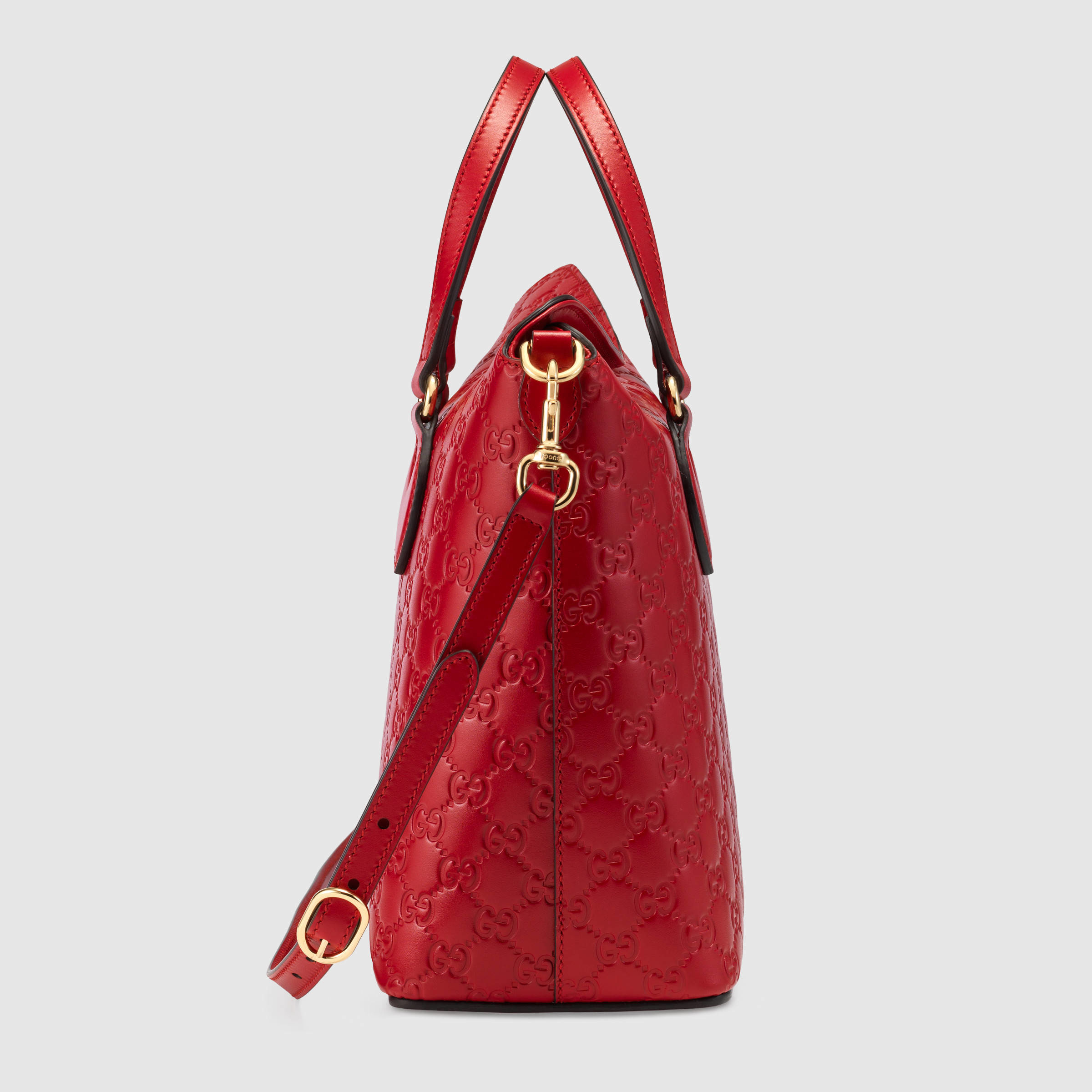 Gucci Signature Leather Top Handle Bag in Red - Lyst