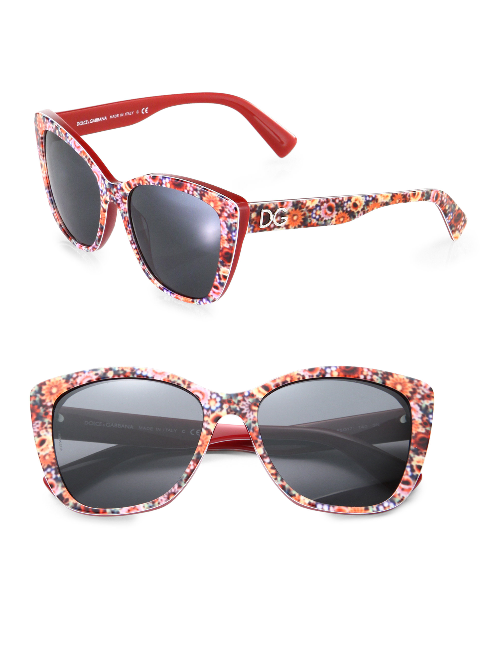 Dolce & Gabbana Floralprinted Modified Catseye Sunglasses in Red - Lyst