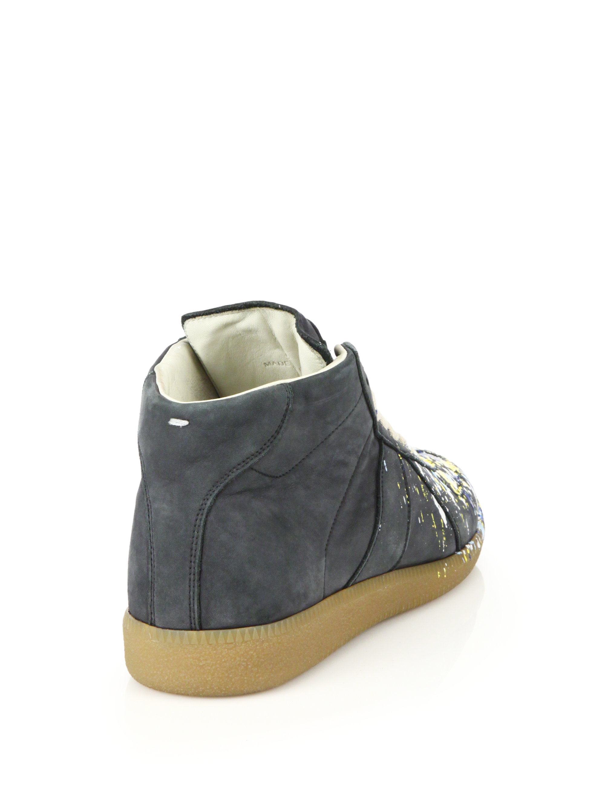 Maison Margiela Leather Replica Paint-Splattered Nubuck Low-Top ...