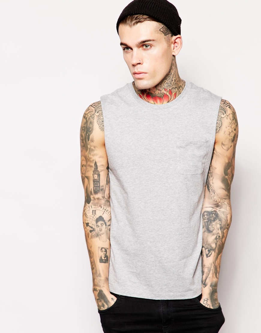 Lyst - Asos Sleeveless T-shirt With Pocket in Gray for Men