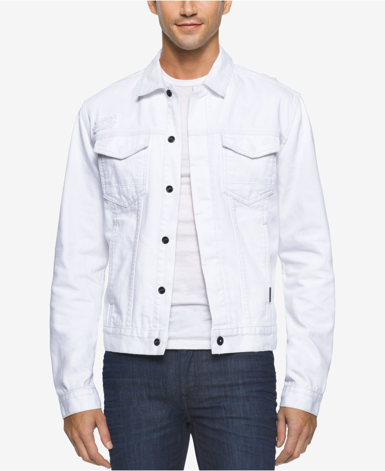 Calvin Klein Men's Painted White Jean Jacket for Men | Lyst