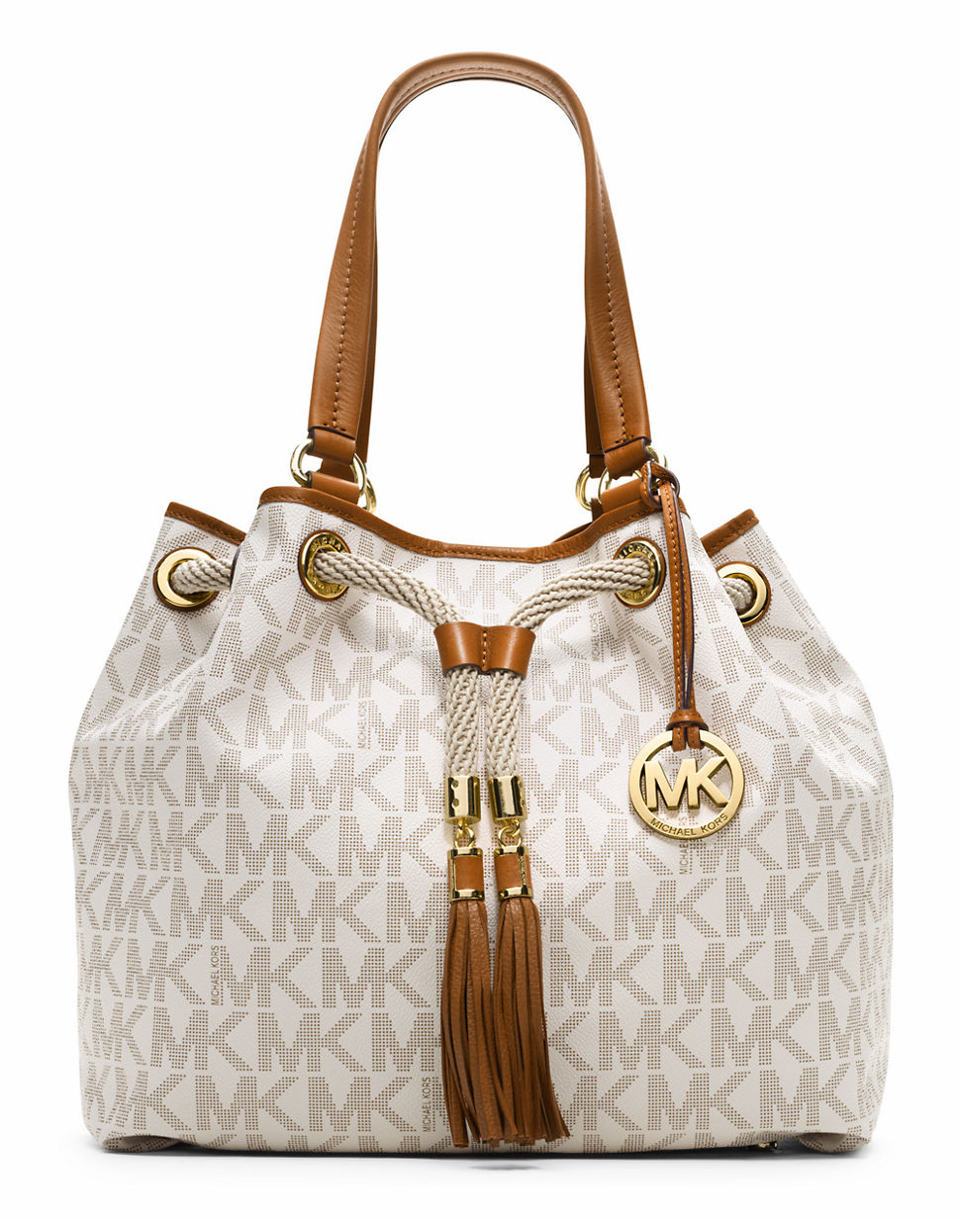 Michael michael kors Marina Monogram Large Drawstring Tote in White Lyst