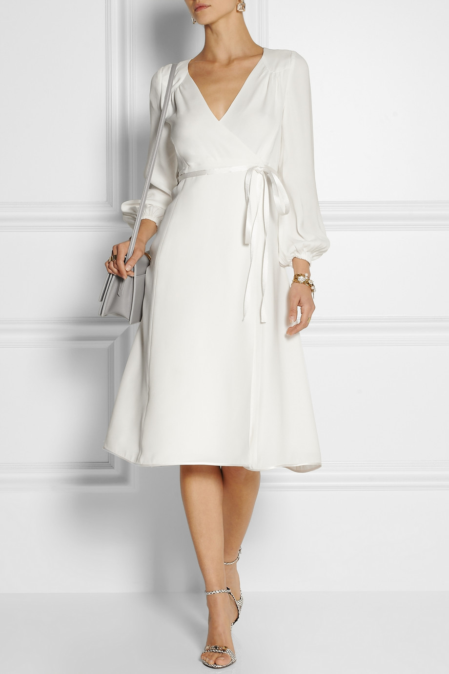 Marc Jacobs Silk Crepe Wrap Dress in White - Lyst