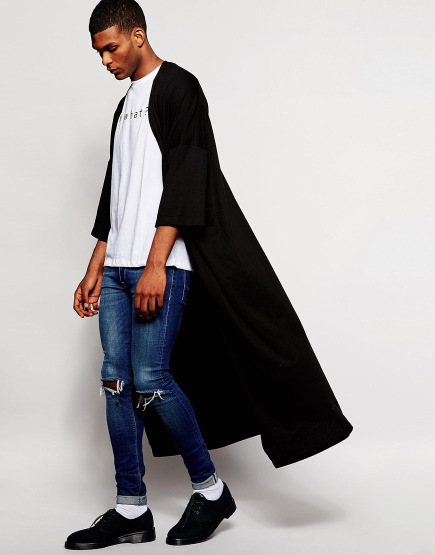 ASOS Extreme Longline Jersey Kimono in Black for Men | Lyst