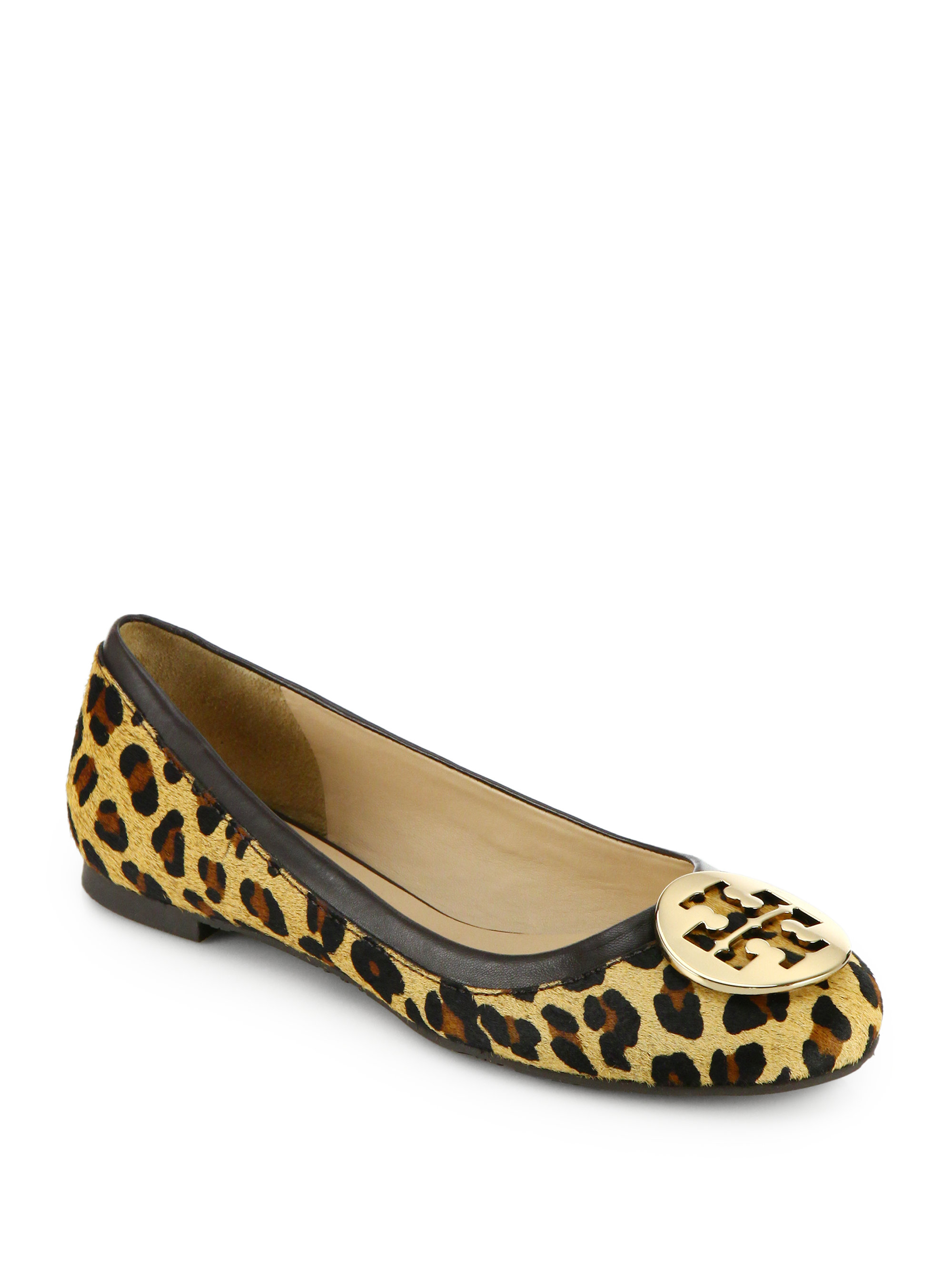 Tory Burch Nicki Leopard-Print Calf Hair Logo Ballet Flats in Animal ...