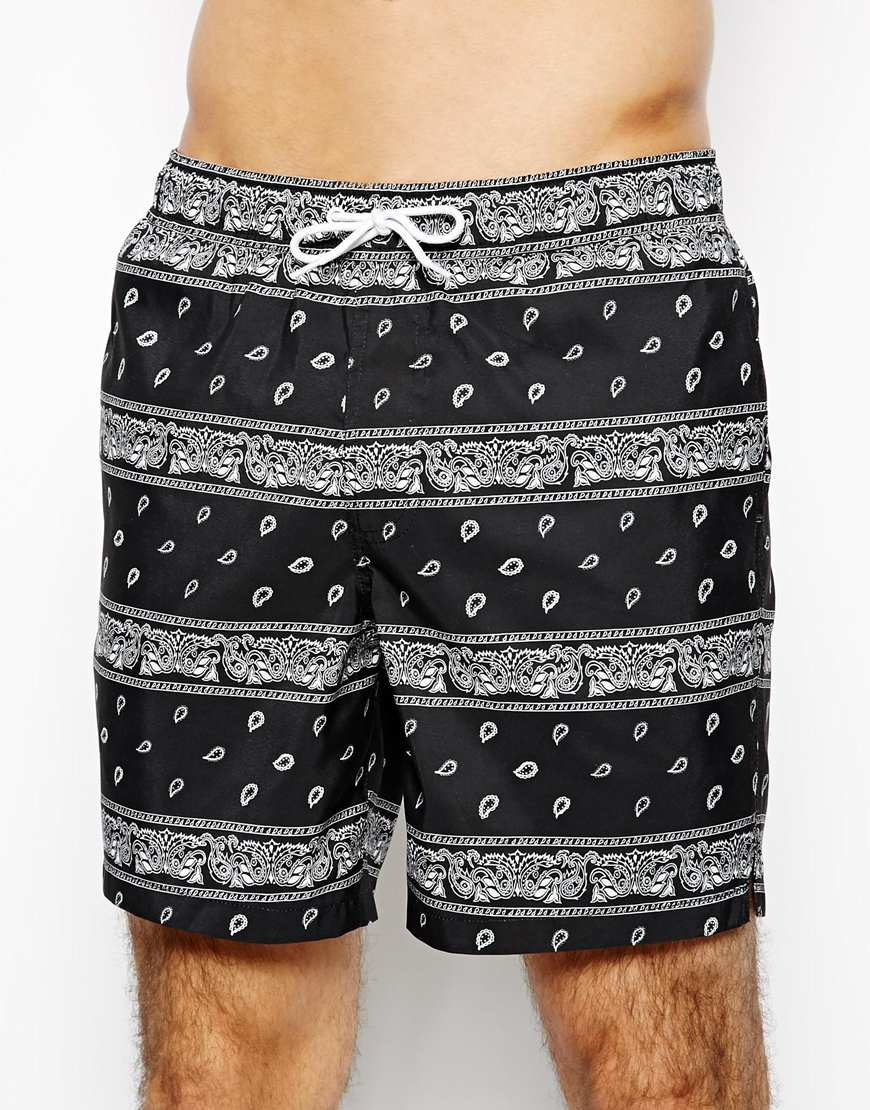 ASOS Swim Shorts In Mid Length With Bandana Print in Black for Men Lyst
