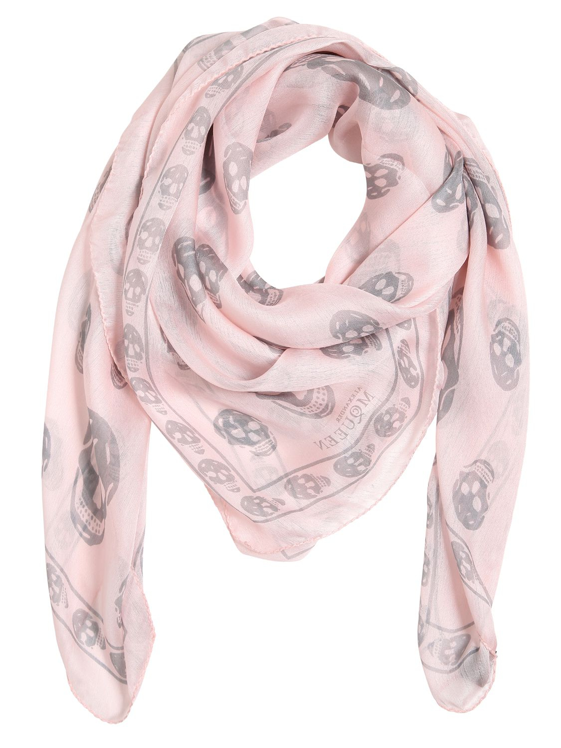 Lyst - Alexander Mcqueen Skull Printed Silk Chiffon Scarf in Gray