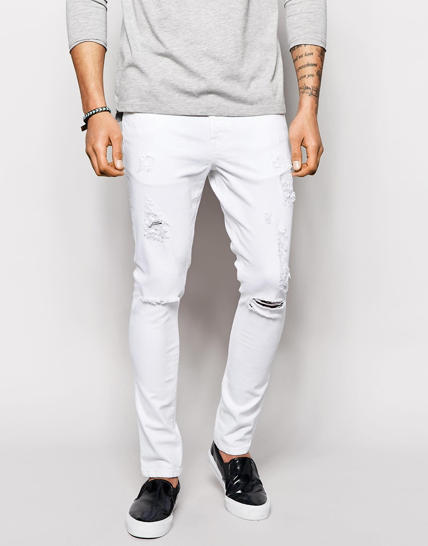 Asos Super Skinny Jeans With Extreme Rips in White for Men | Lyst