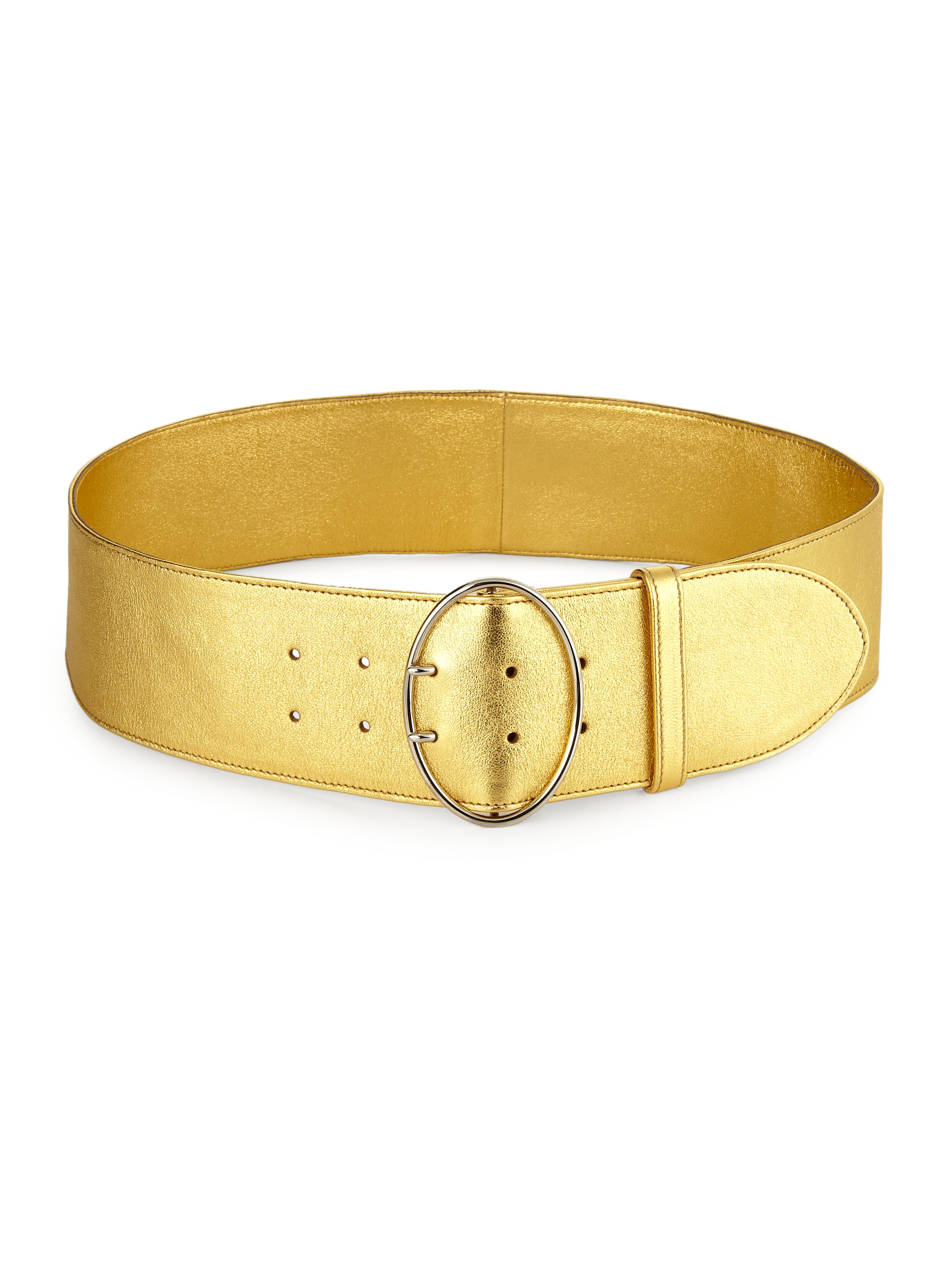 Prada Wide Metallic Leather Belt in Gold | Lyst  