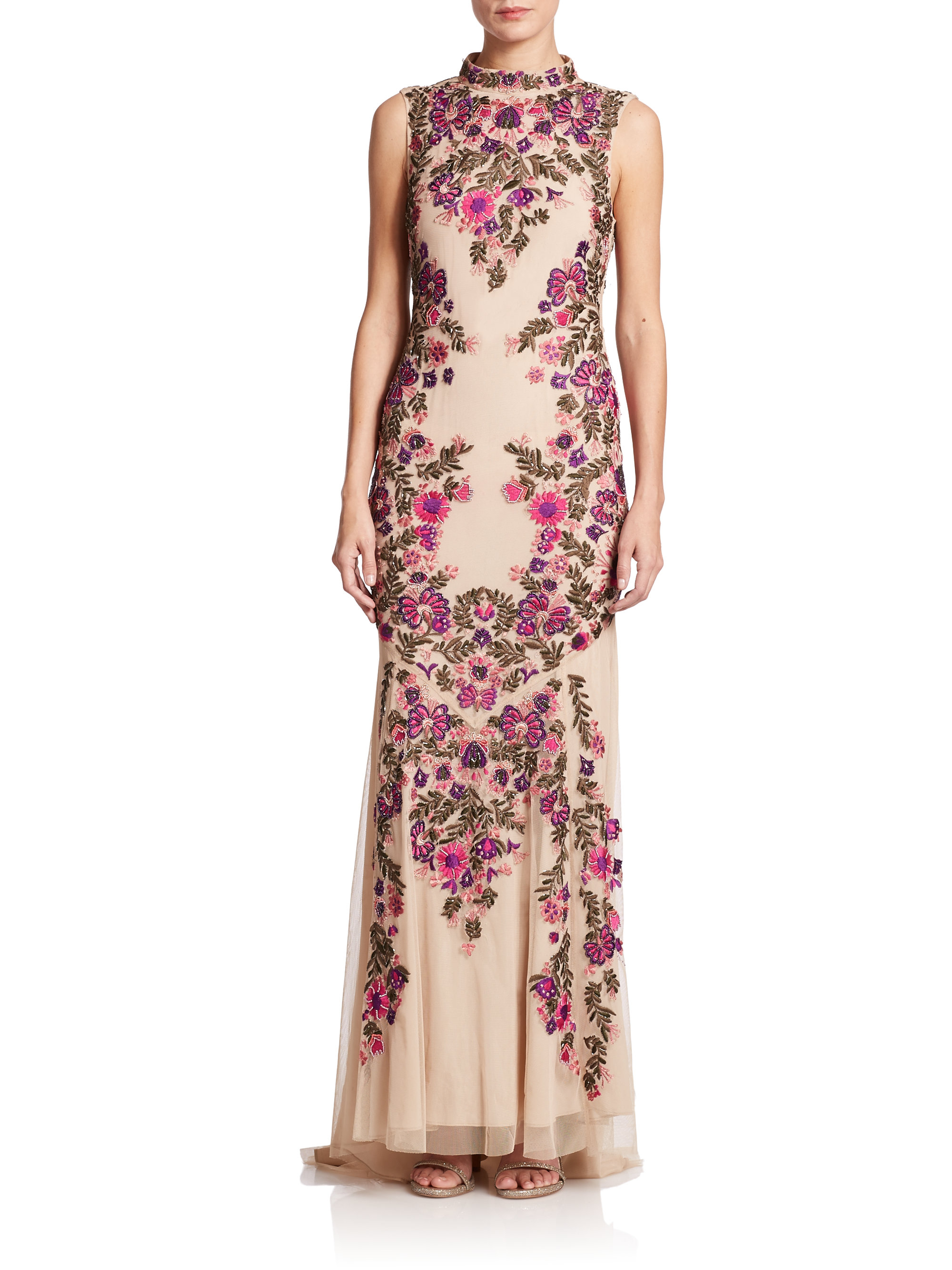 Haute Hippie Embroidered Sleeveless Gown in Natural - Lyst
