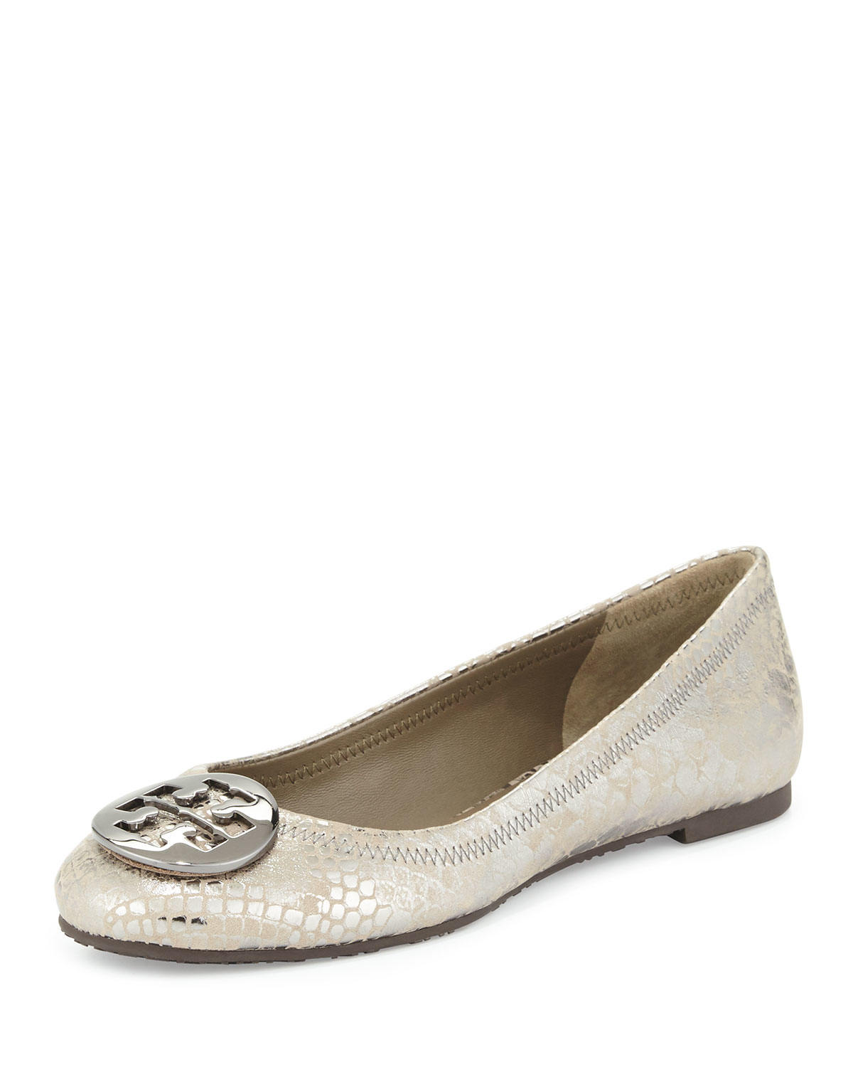 tory burch metallic reva ballet flat silver