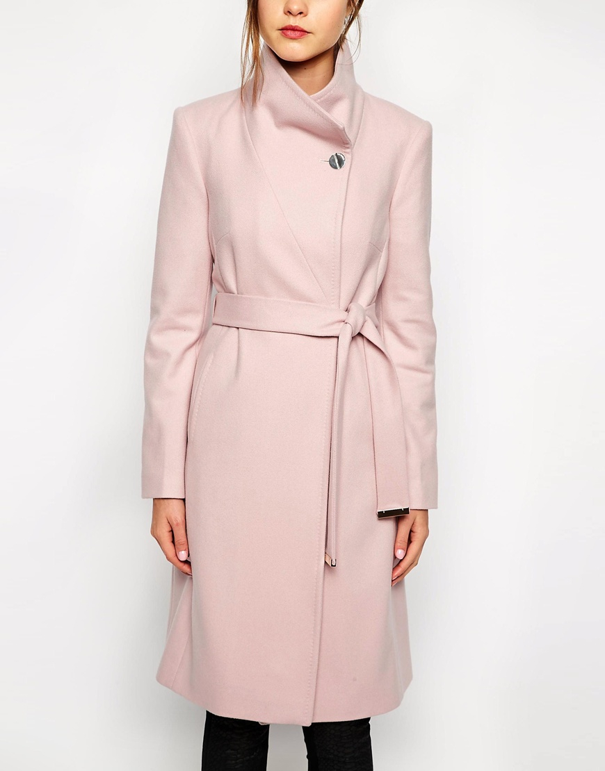 Ted Baker Belted Wrap Coat In Pale Pink | Lyst