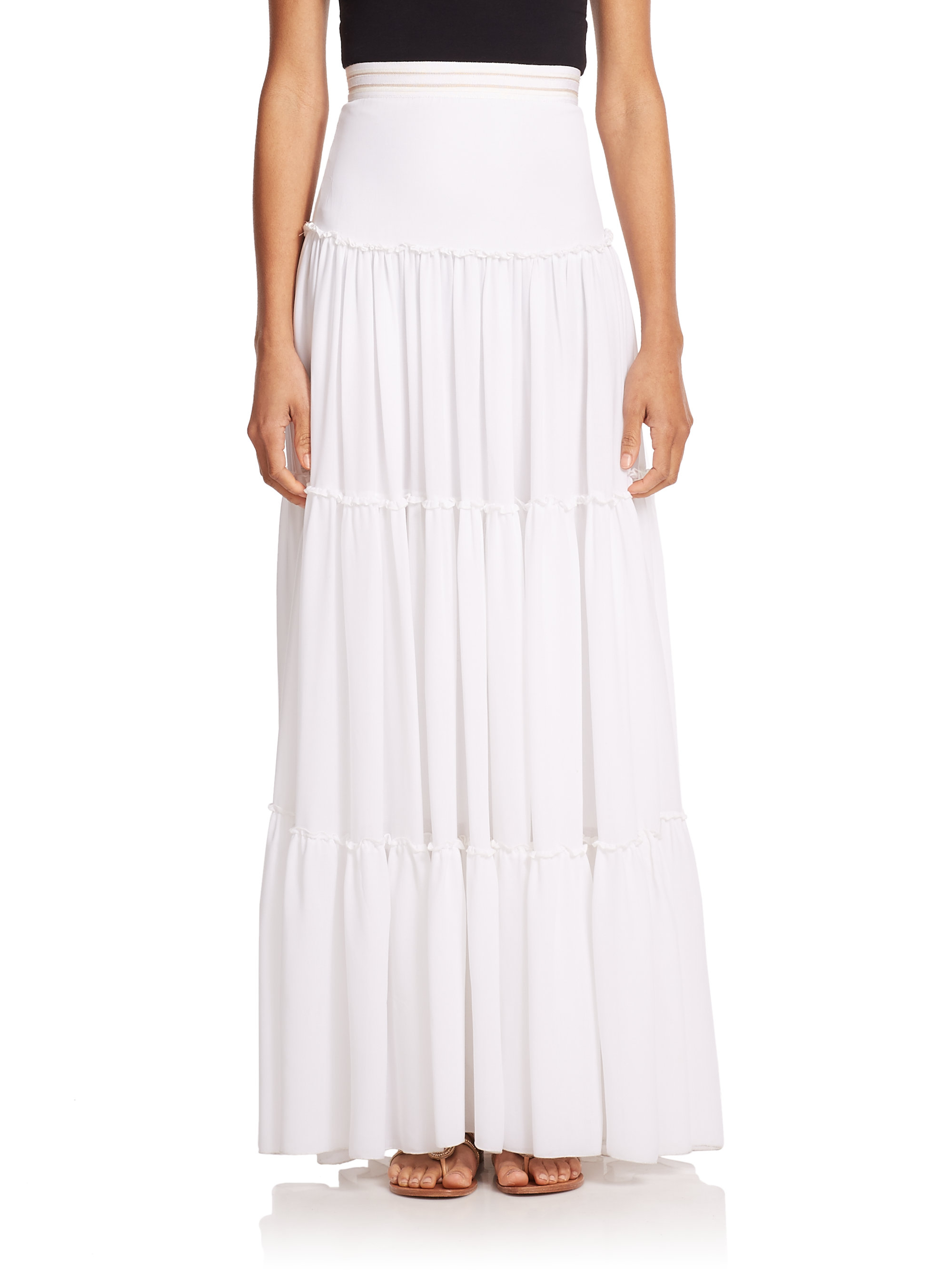 Alice + Olivia Synthetic Isobel Ruffle Maxi Skirt in White - Lyst