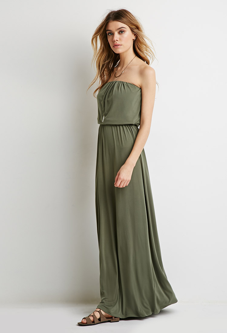 olive green strapless dress