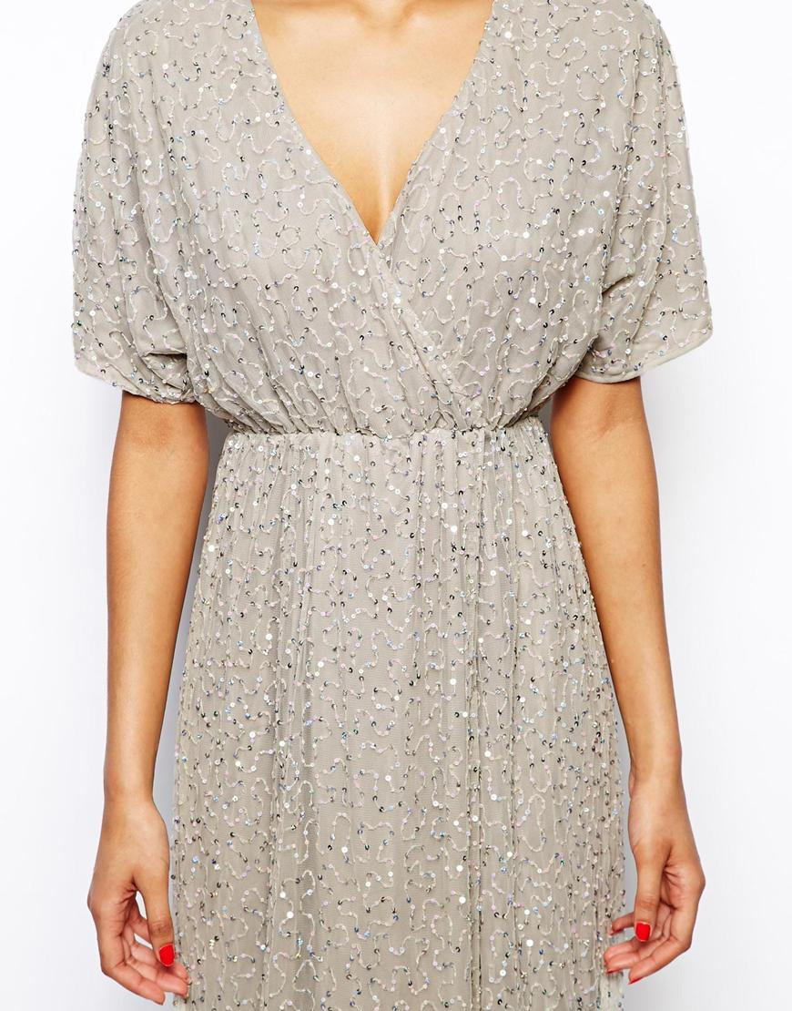 ASOS Sequin Kimono Maxi Dress in Gray | Lyst