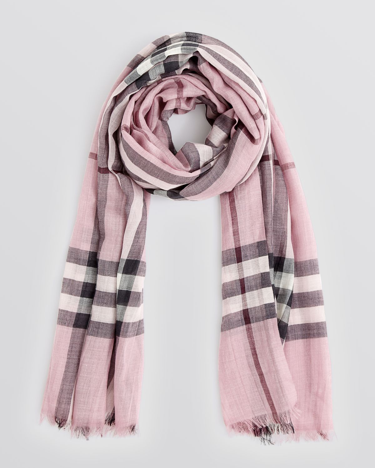 Burberry Giant Check Woolsilk Gauze Scarf in Pink | Lyst
