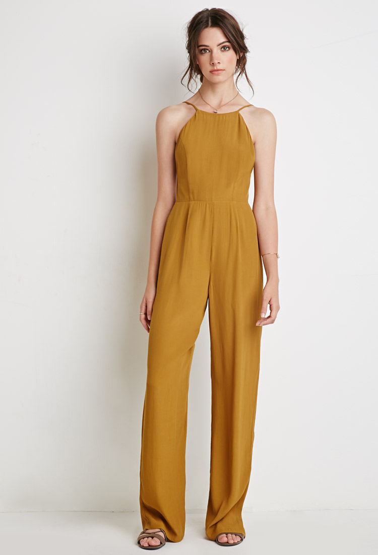 Synthetic Low-back Halter Jumpsuit ...