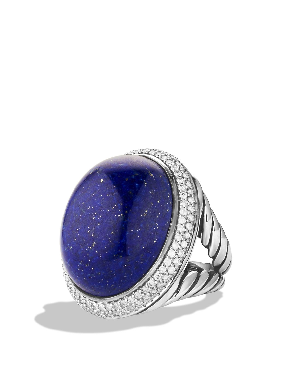 David Yurman Dy Signature Oval Ring With Lapis Lazuli & Diamonds 