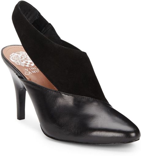 Vince Camuto Taceys Suede & Leather Sling Back Pumps in Black | Lyst
