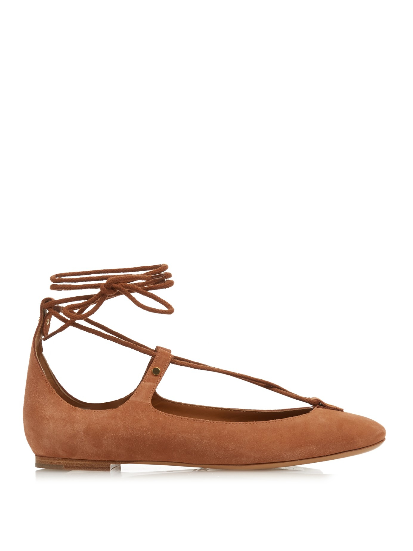 Chloé Lace-up Suede Ballet Flats in Tan (Brown) - Lyst