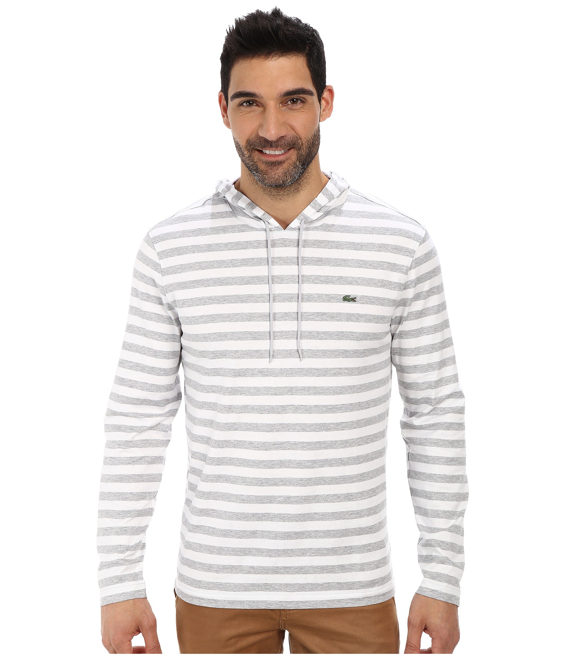 Lacoste Cotton Long Sleeve Hooded Stripe Tee Shirt in Metallic for Men Lyst