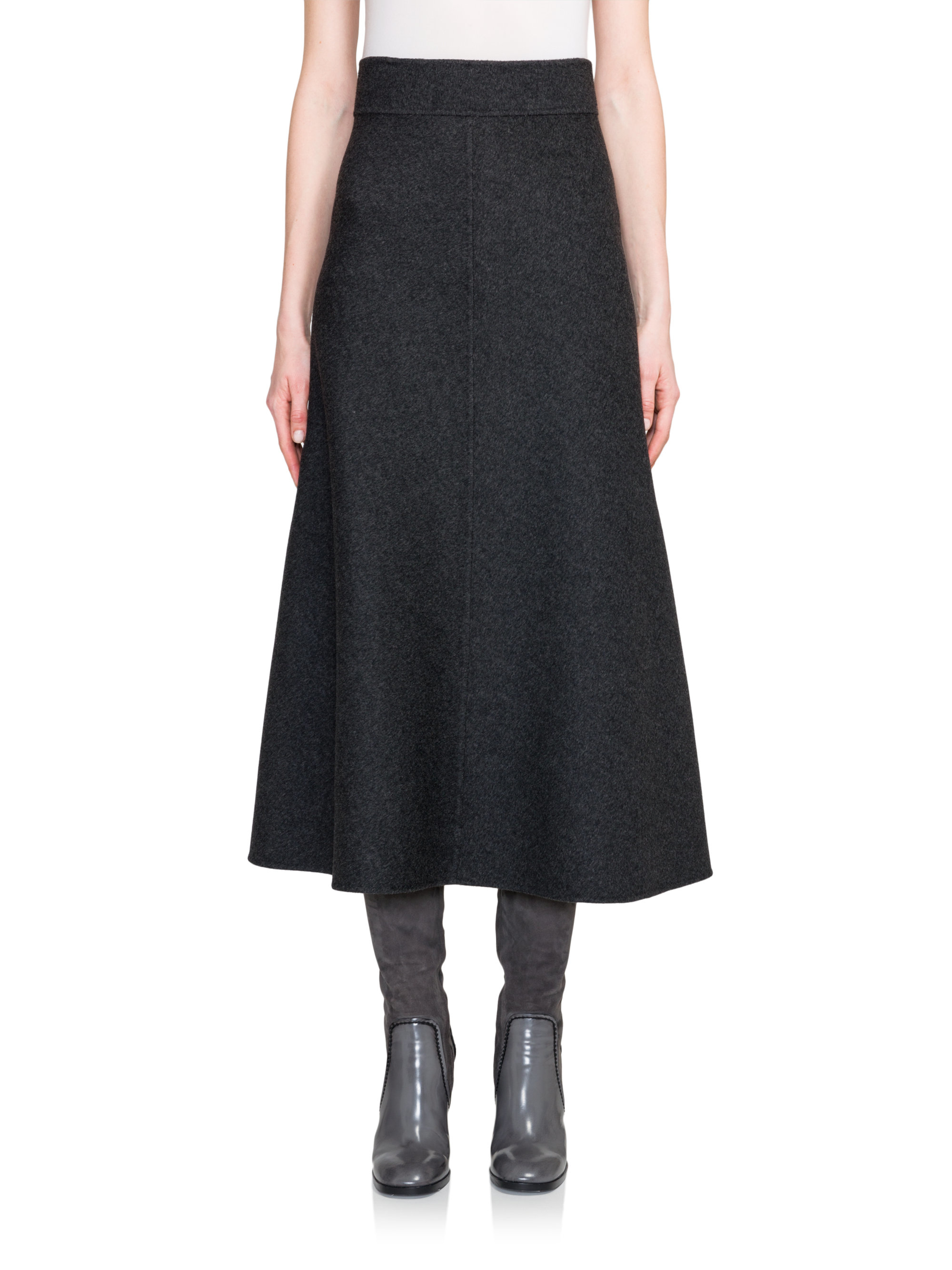 Jil Sander Vischio Wool & Cashmere A-line Skirt in Charcoal (Black) - Lyst
