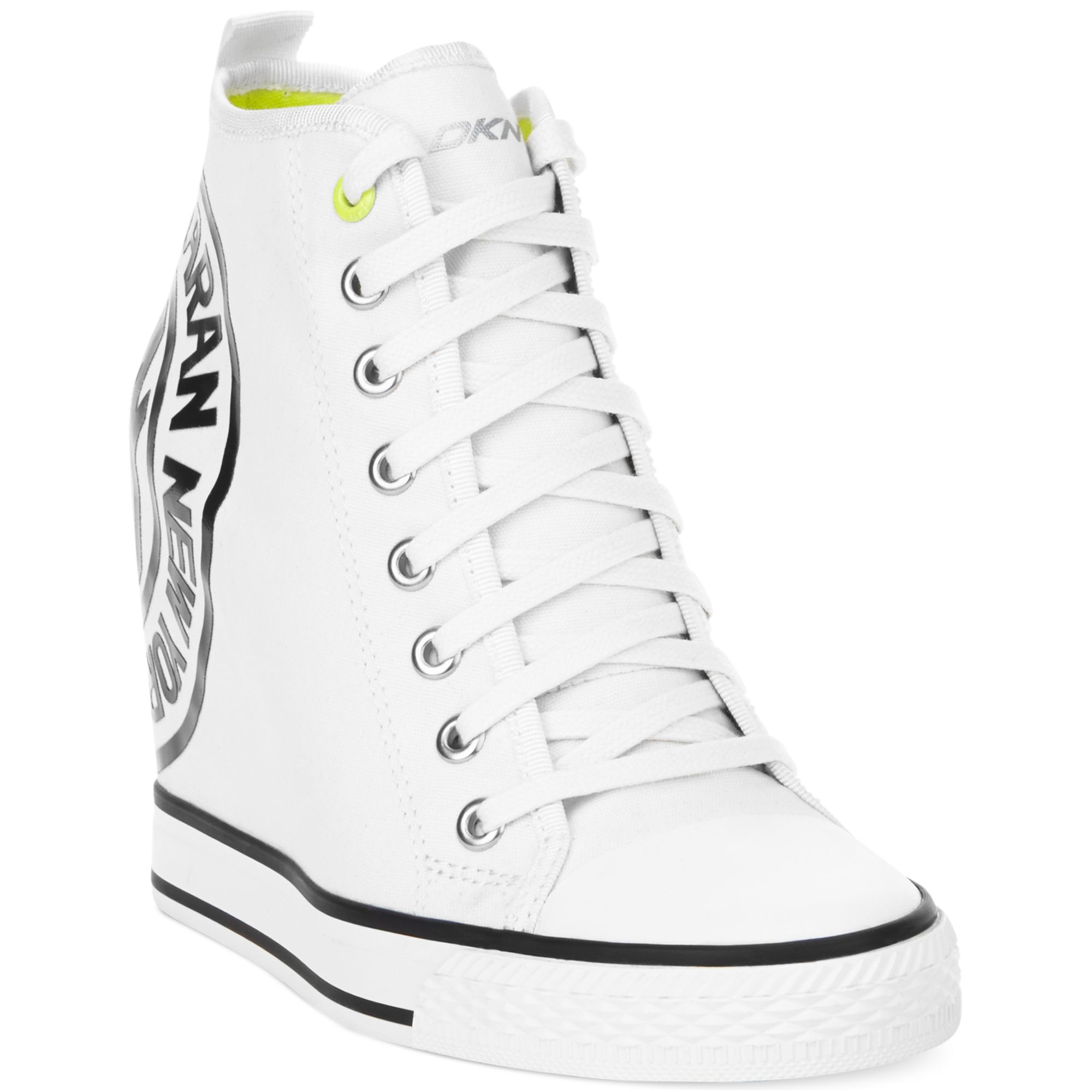DKNY Grommet Wedge Sneakers in White | Lyst