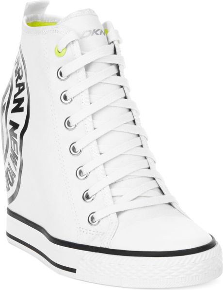 Dkny Grommet Wedge Sneakers in White | Lyst