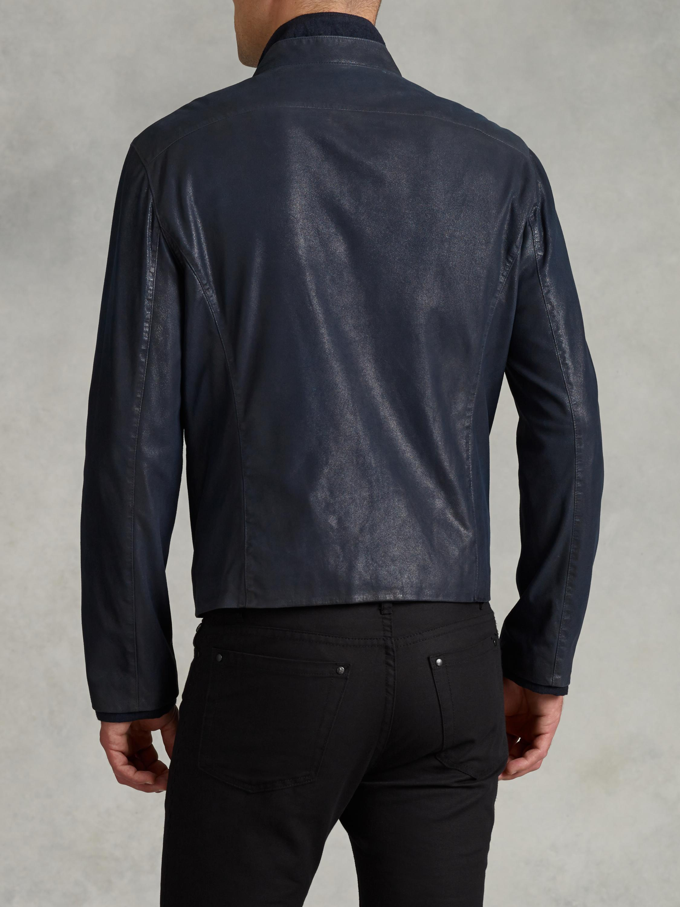 John Varvatos Zip Front Leather Jacket in Blue for Men - Lyst