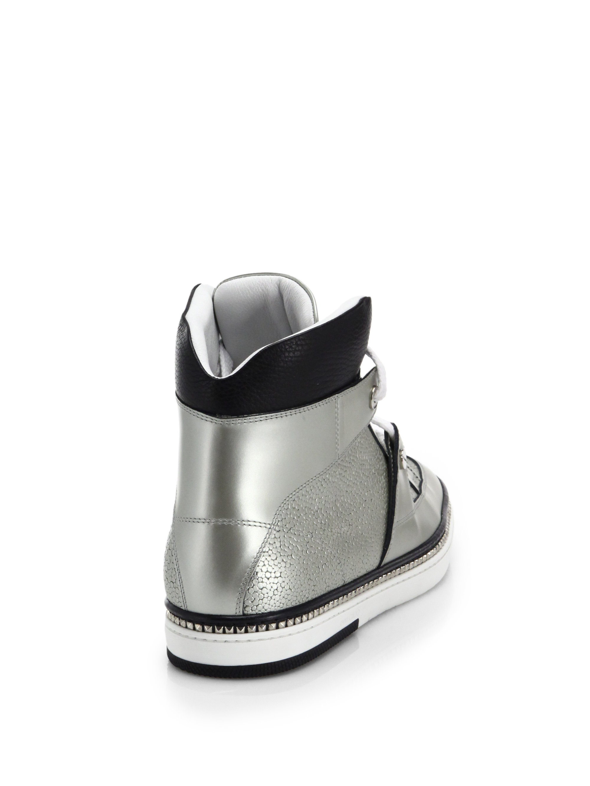Jimmy Choo Barlowe Studded Leather High-Top Sneakers in Silver (Metallic) for Men - Lyst