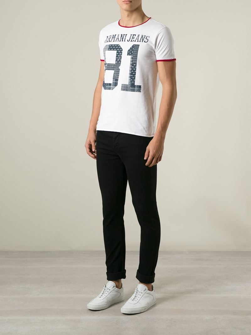 Armani Jeans 81-Print T-Shirt in White for Men | Lyst