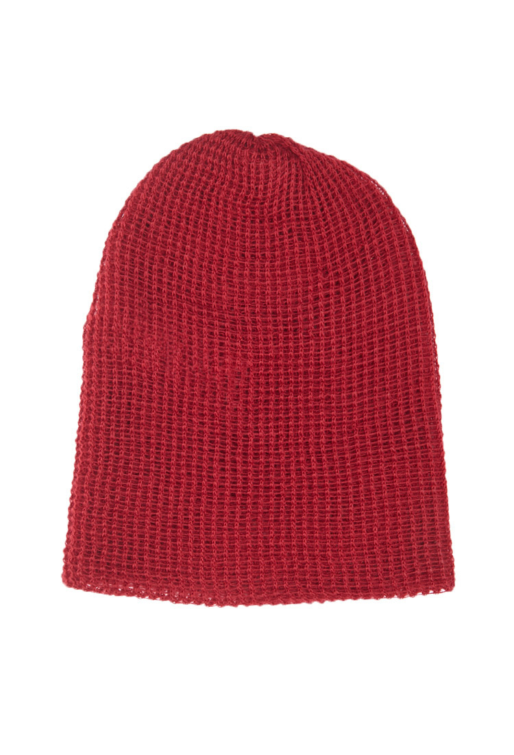 Forever 21 Slouchy Waffle Knit Beanie in Red | Lyst
