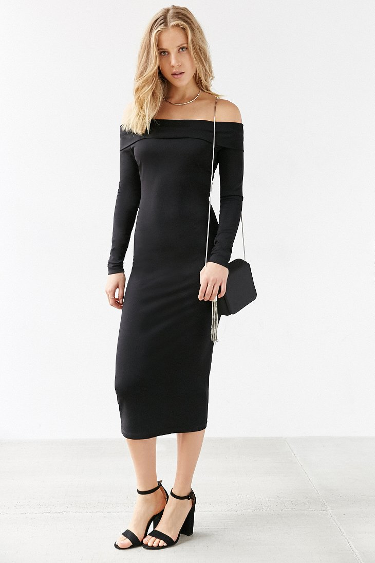 Lyst - Silence + Noise Off-the-shoulder Long-sleeve Midi Dress in Black