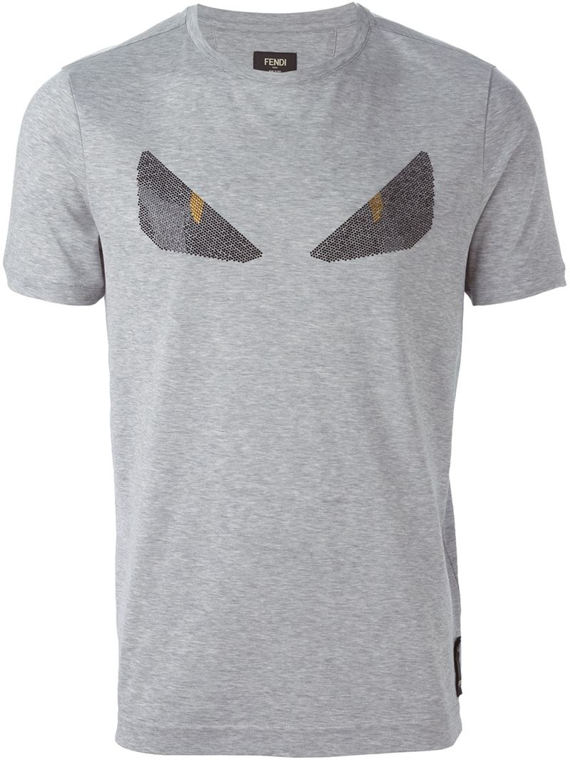 Fendi Monster Eyes Embellished T-shirt in Gray for Men - Lyst