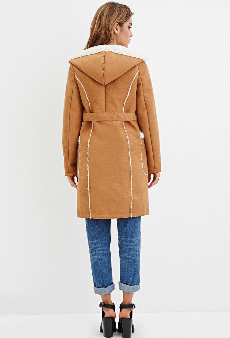 Suede coat with hood Clearance