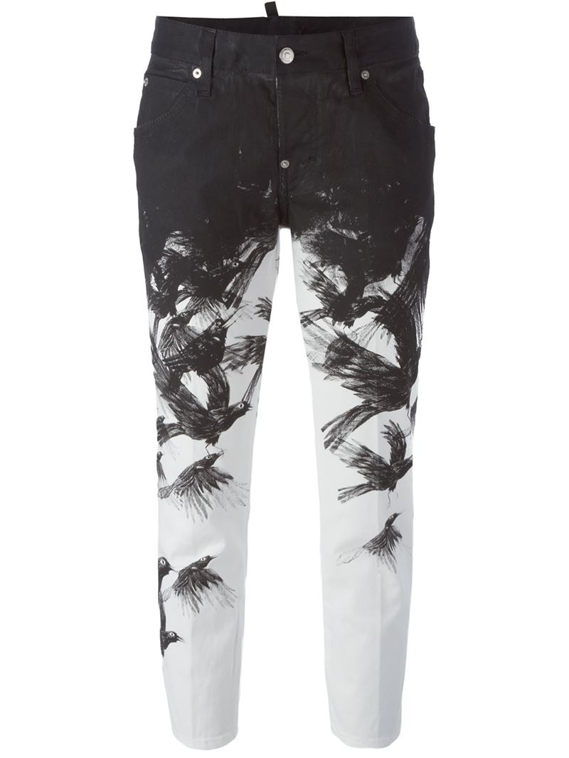 DSquared² Denim Bird Print Jeans in Black | Lyst