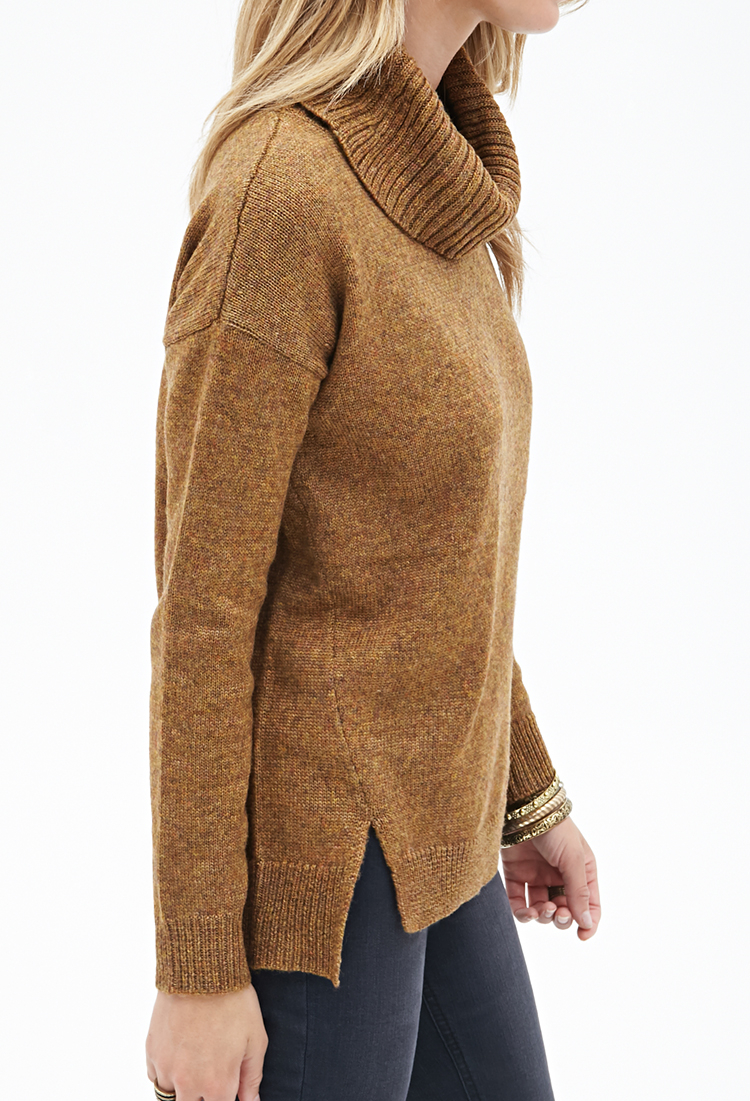 Forever 21 Contemporary Marled Turtleneck Sweater in Brown | Lyst