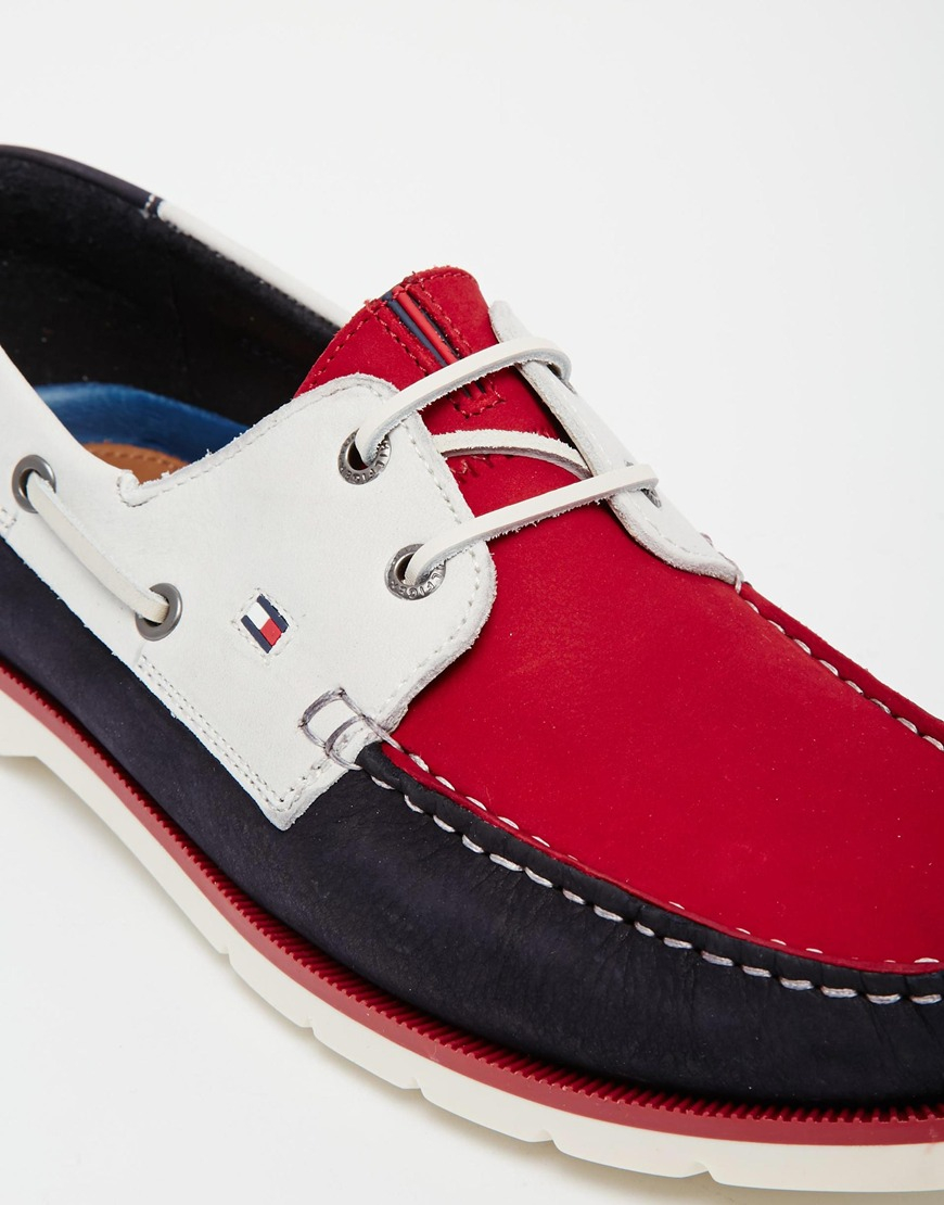 Tommy Hilfiger Nubuck Leather Boat Shoes in Red for Men - Lyst