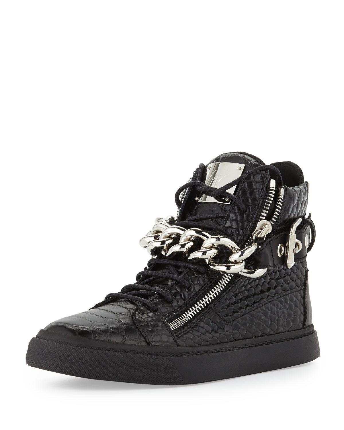 Giuseppe Zanotti Mens Croc-Embossed Chain High-Top Sneaker in Black for ...