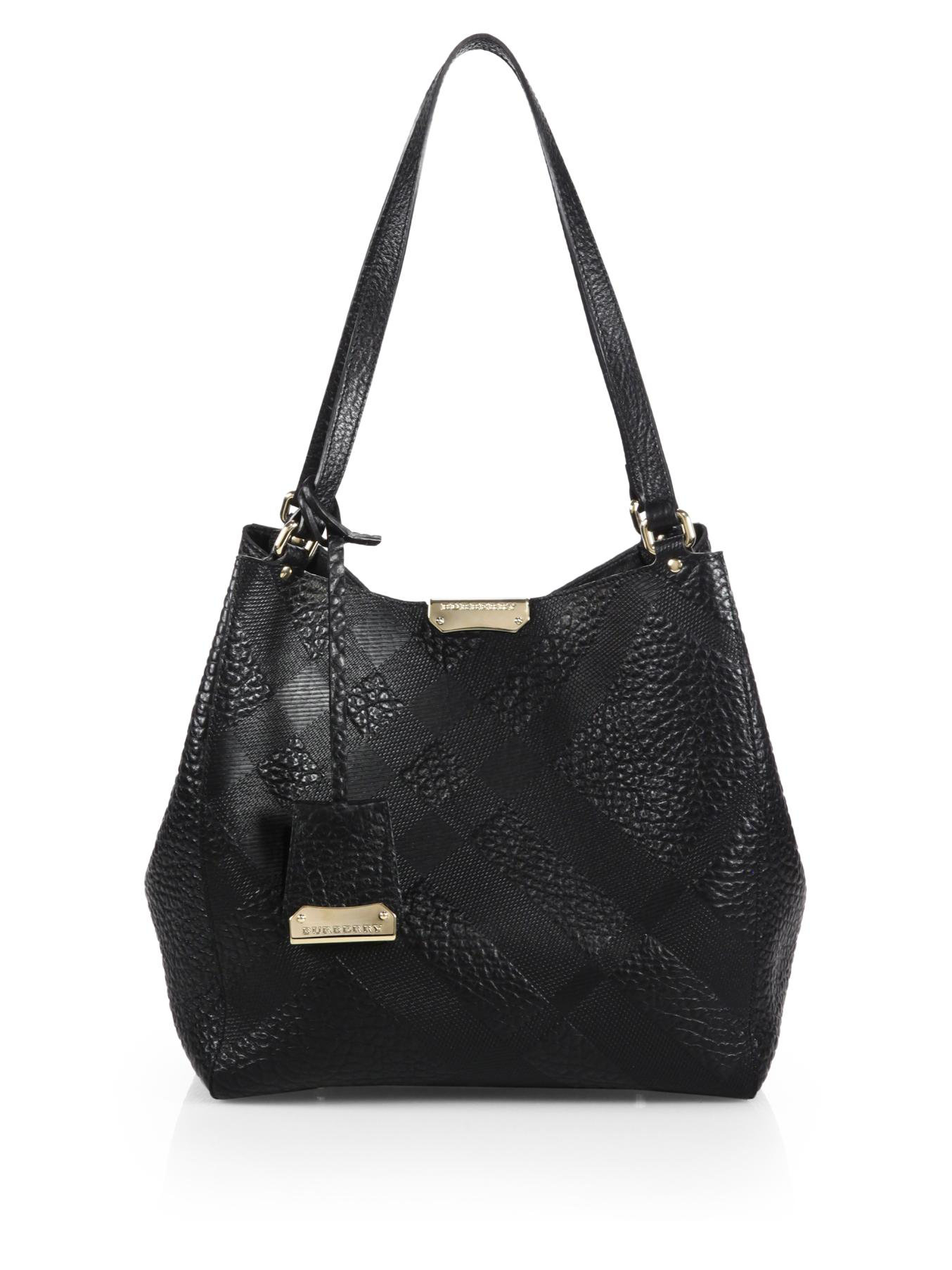 Burberry Leather Canter Small House Check-embossed Pebbled Shoulder Bag in Black - Lyst