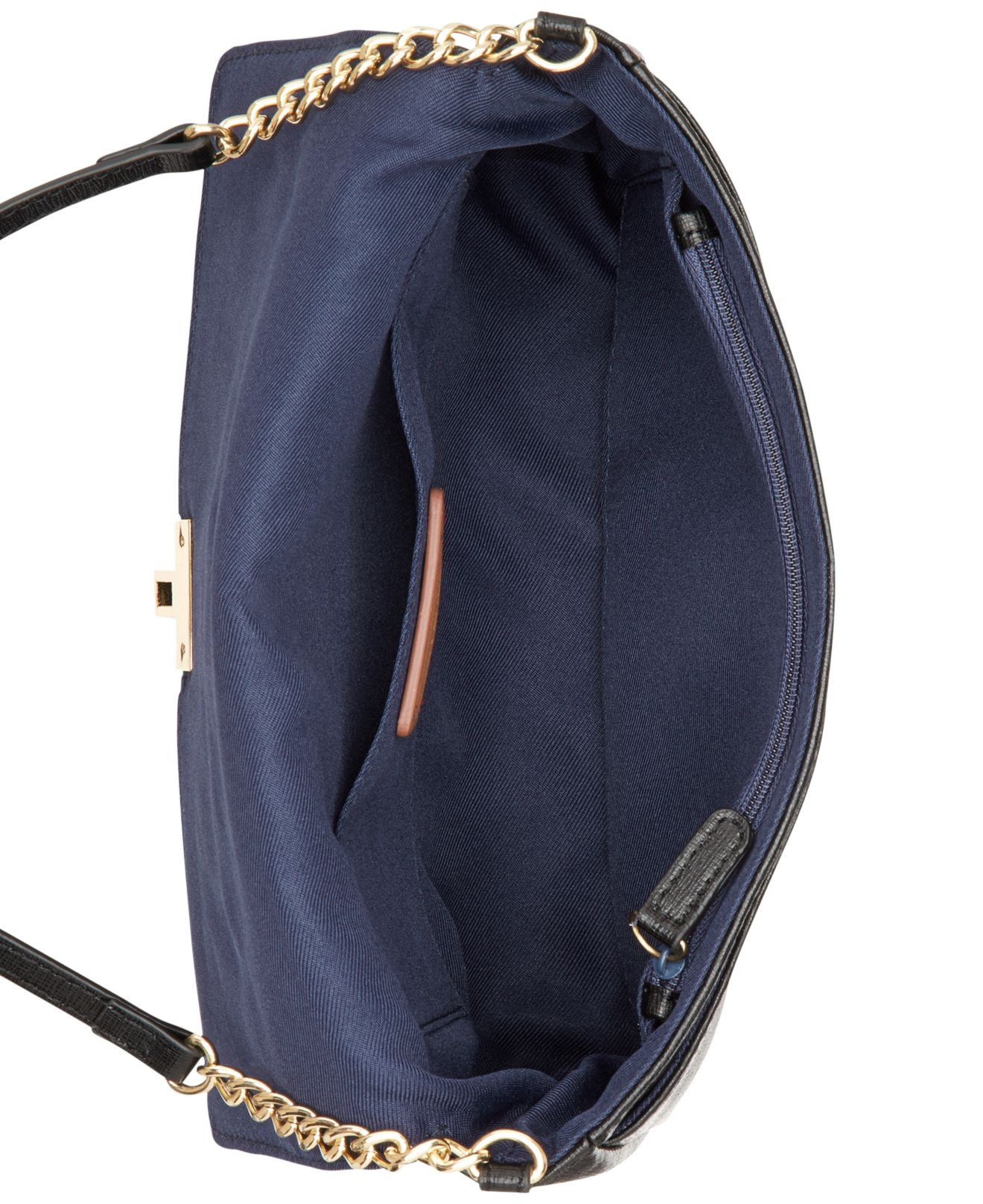 Tommy hilfiger Th Turnlock Textured Leather Flap Shoulder Bag in Black