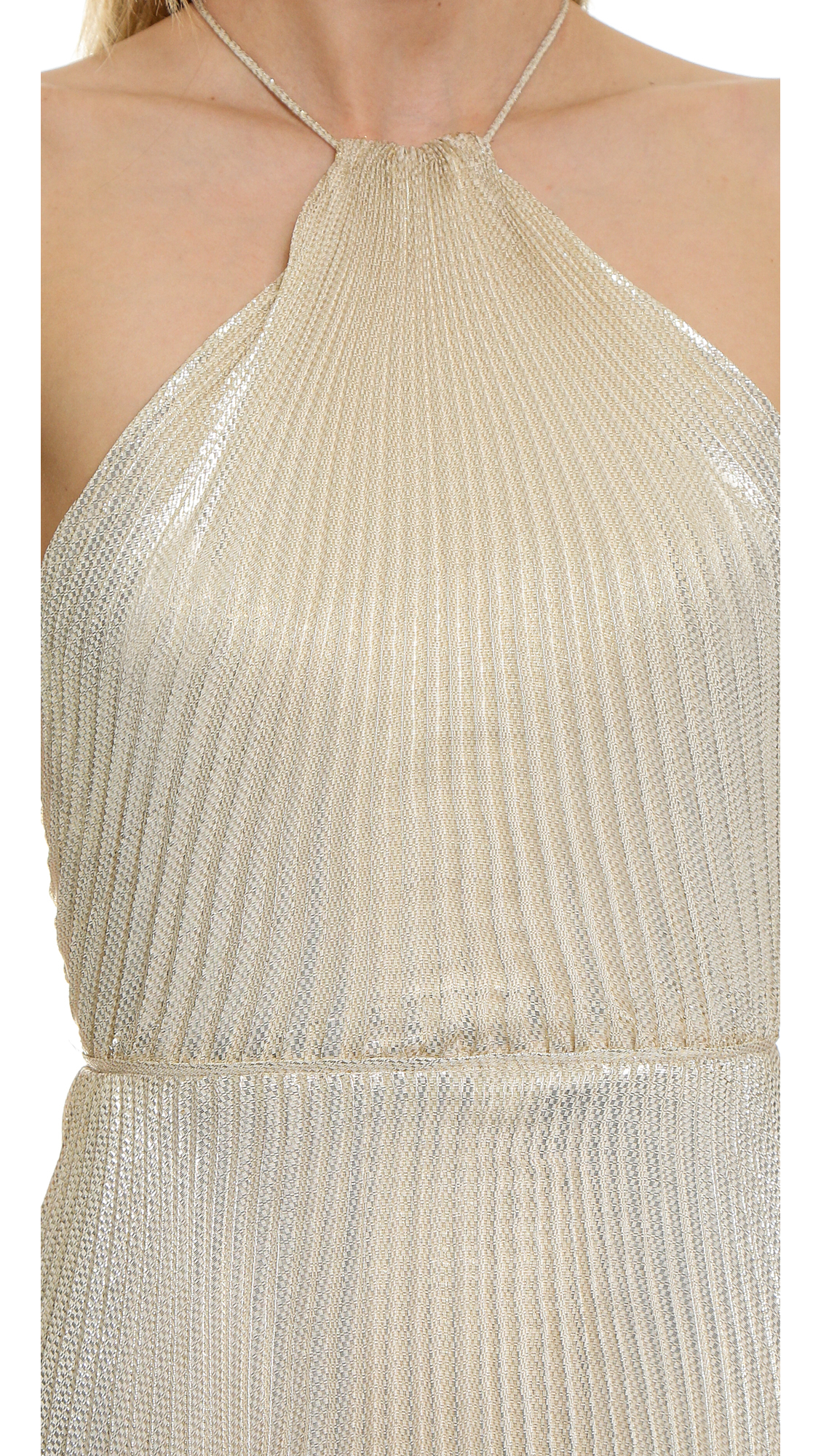 JILL Jill Stuart Pleated Halter Dress - Gold in Metallic | Lyst