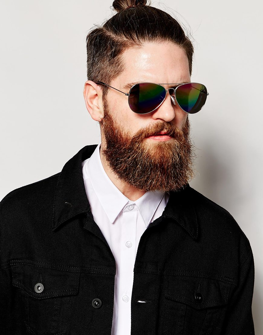 Asos Aviator Sunglasses With Rainbow Revo Lens In Silver Metallic