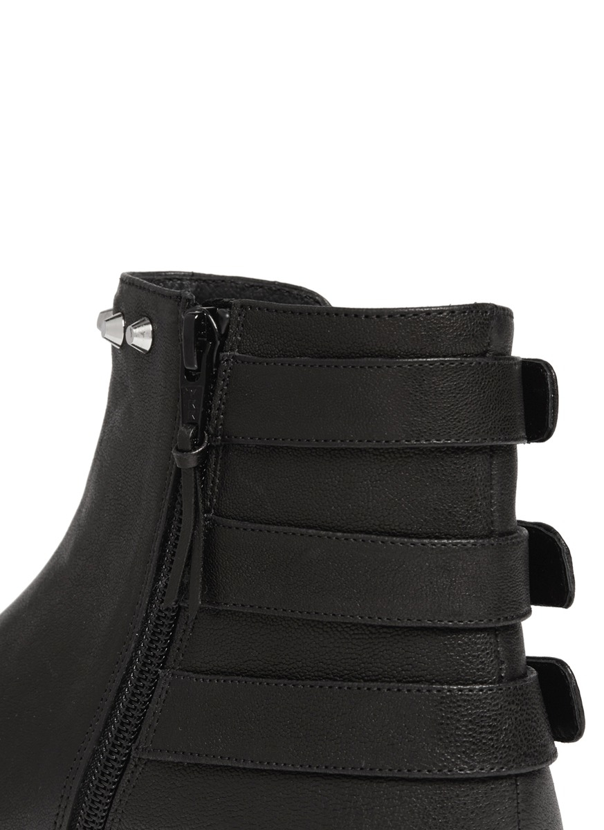 Lyst - Stuart Weitzman 'kicky' Buckled Stud Leather Boots in Black