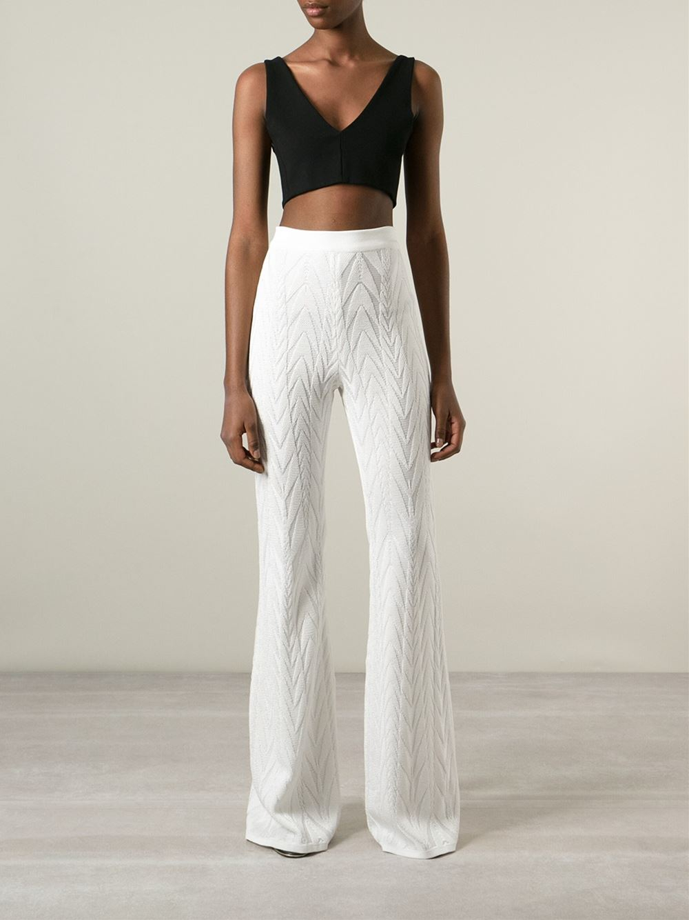 Balmain Wide Leg Knit Trousers in White - Lyst