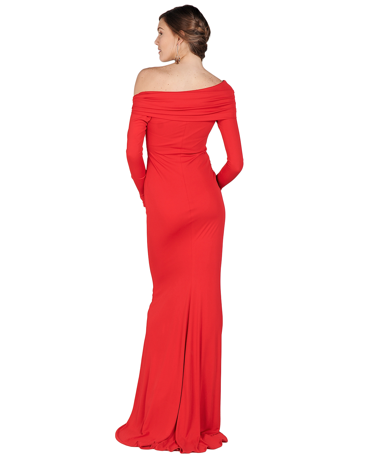 Badgley mischka Long-sleeved Jersey Evening Gown in Red | Lyst